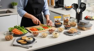 Gesunde pausensnacks snackvorbereitung bureau